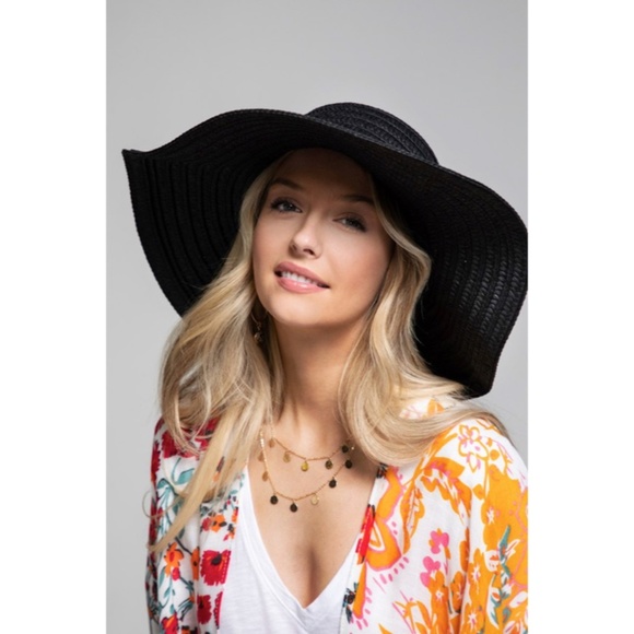 Accessories - SOLD OUT Black Wide Brim Sun Beach Vacation Woven Floppy Hat